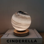 Marbled Orb Table Lamp with Wooden Base | Kelmera