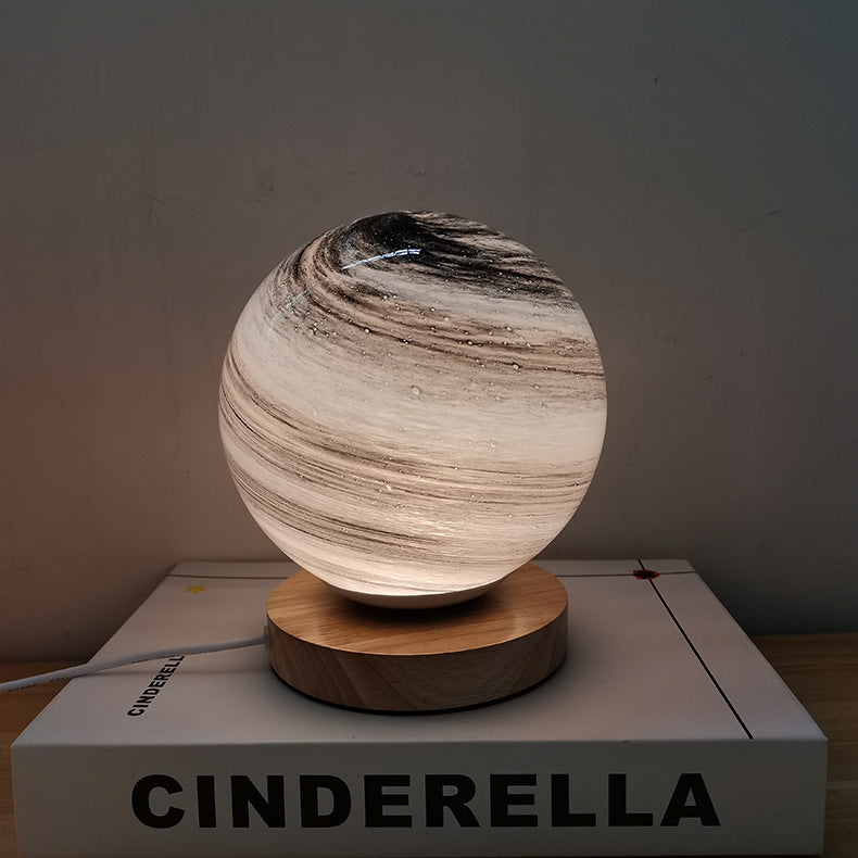 Marbled Orb Table Lamp with Wooden Base | Kelmera