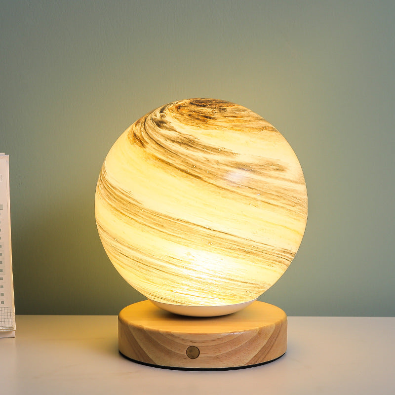 Marbled Orb Table Lamp with Wooden Base | Kelmera