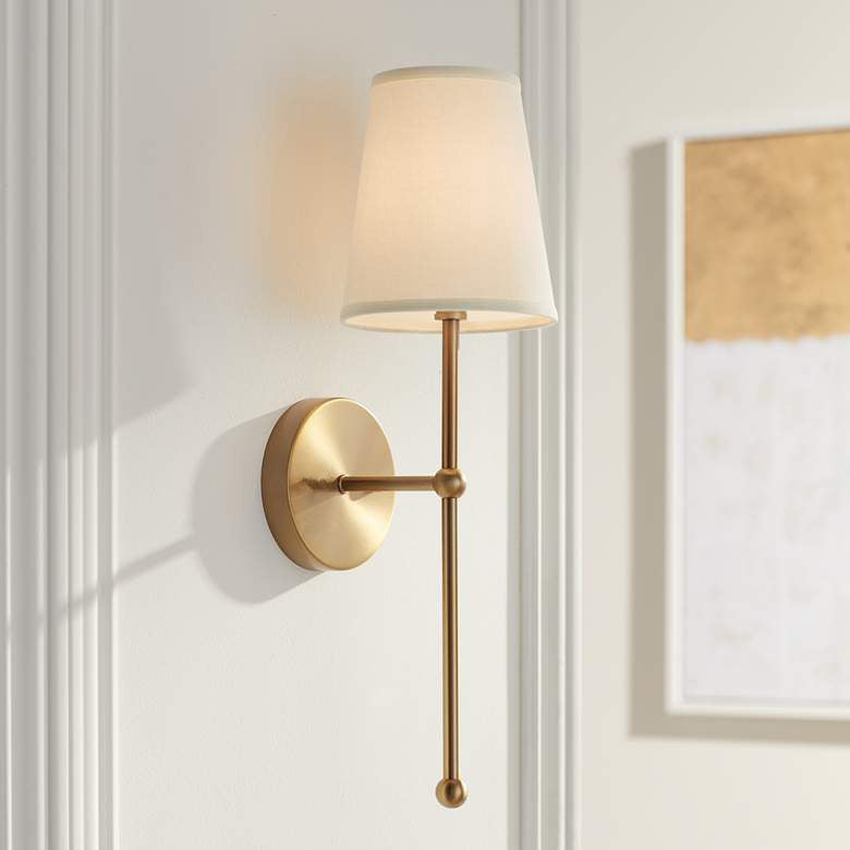 Metallic Vertical Wall Lamp with Cone-Shaped Fabric Shade | Kelmera