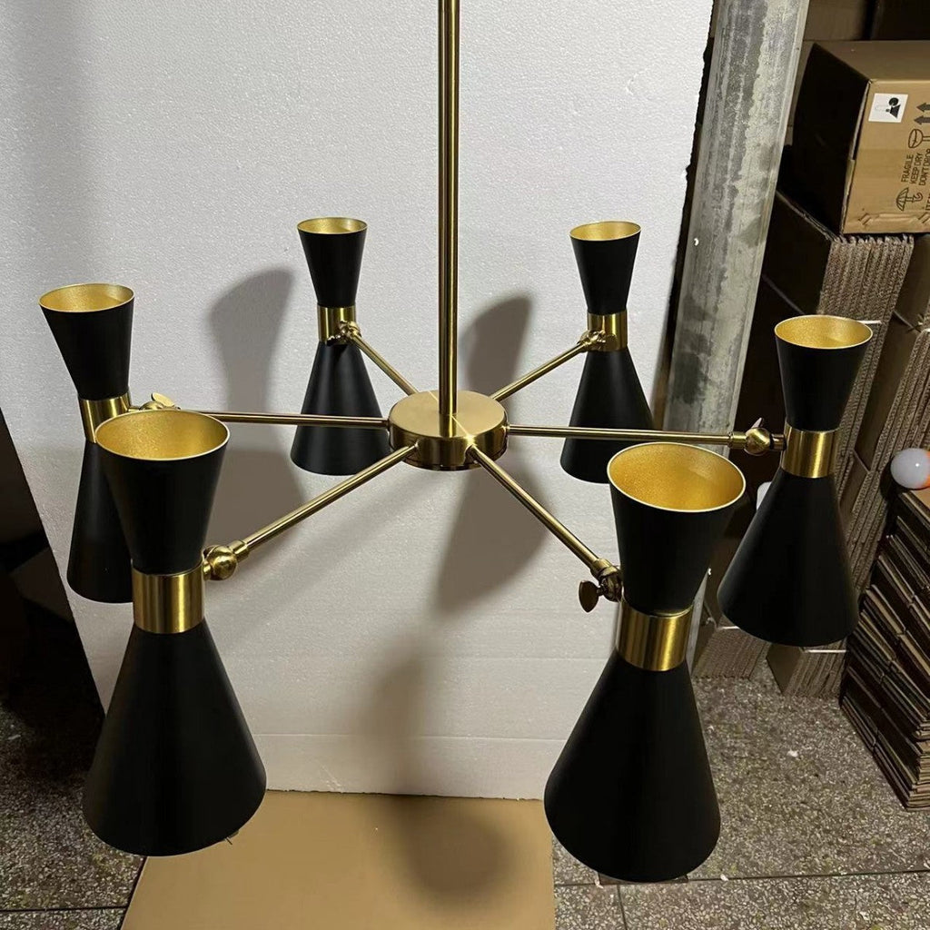 Mid-Century Six-Arm Double Cone Chandelier with Adjustable Swing Shades | Kelmera