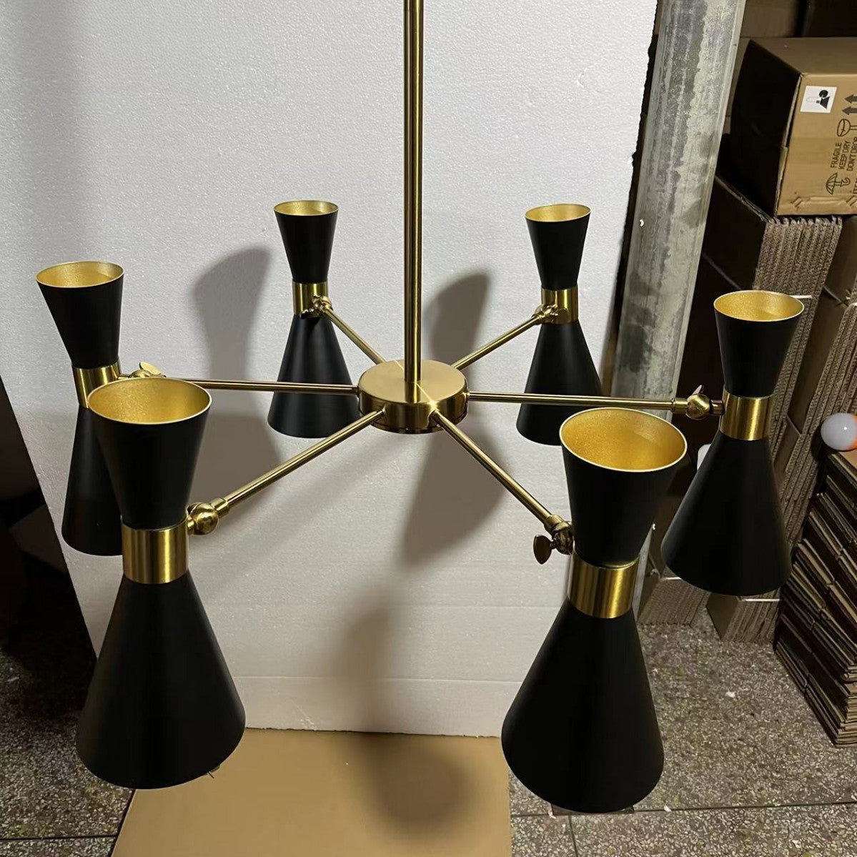Mid-Century Six-Arm Double Cone Chandelier with Adjustable Swing Shades | Kelmera