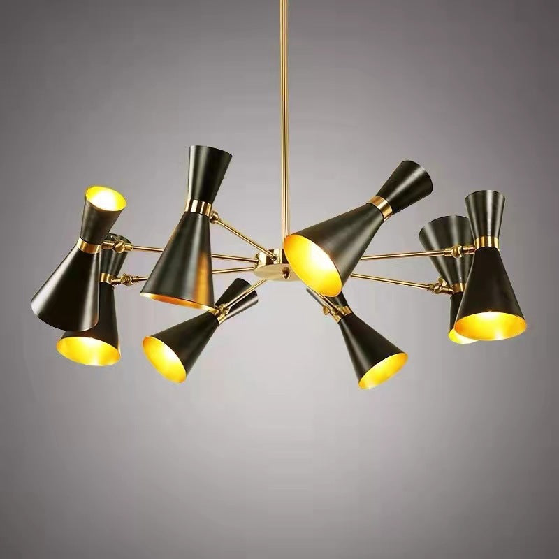 Mid-Century Six-Arm Double Cone Chandelier with Adjustable Swing Shades | Kelmera