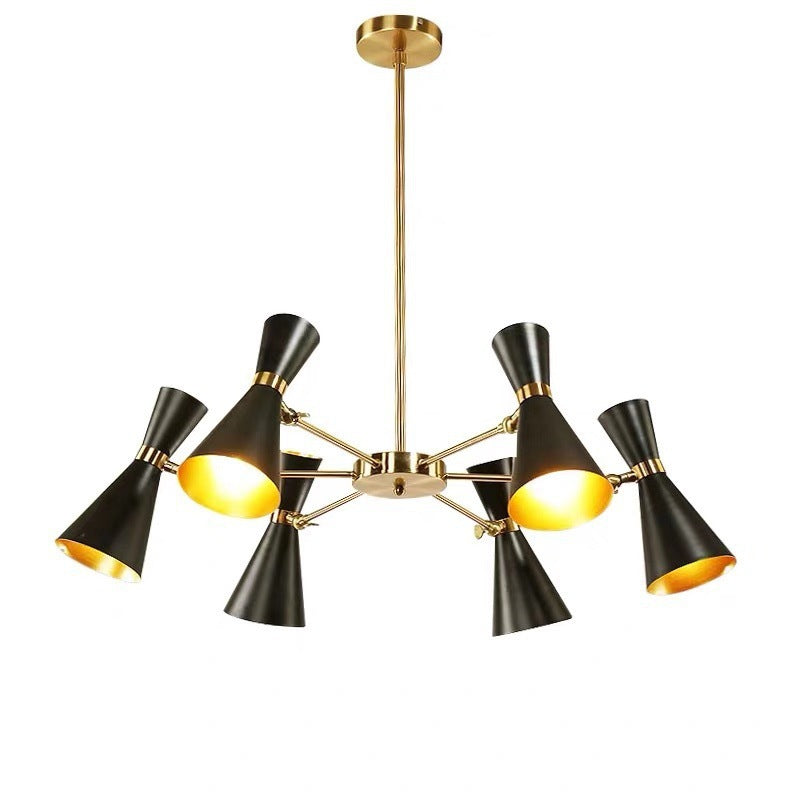 Mid-Century Six-Arm Double Cone Chandelier with Adjustable Swing Shades | Kelmera