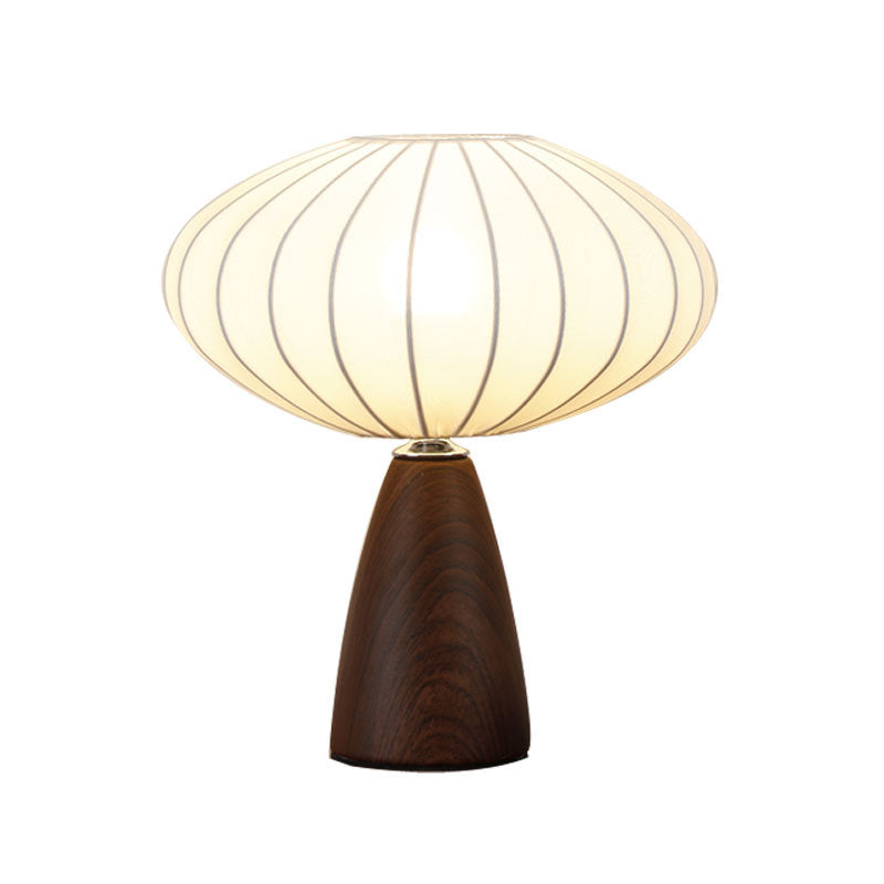 Mid-Century Wood Grain Cone Base Mushroom Fabric Table Lamp | Kelmera