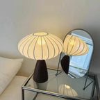 Mid-Century Wood Grain Cone Base Mushroom Fabric Table Lamp | Kelmera