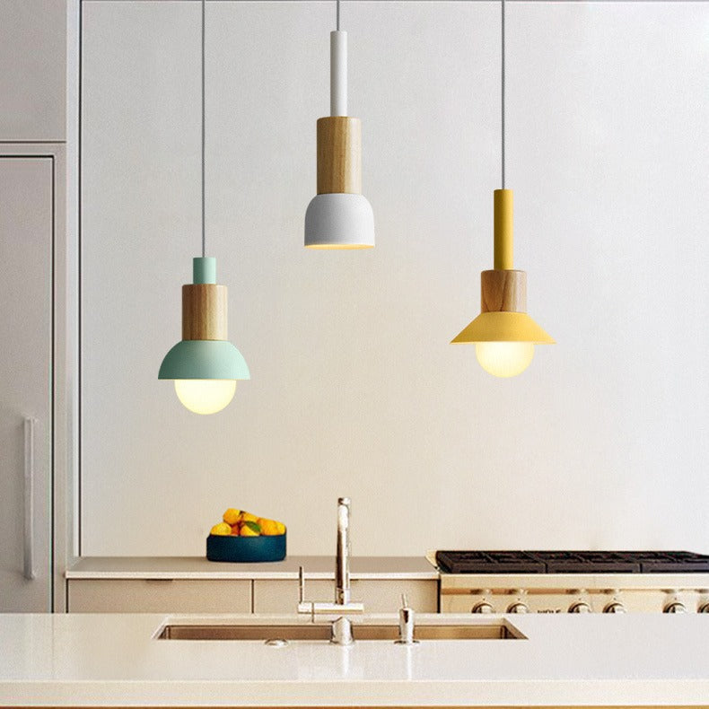 Minimalist Wood and Metal Pendant Lamp with Small Shade Dome | Kelmera