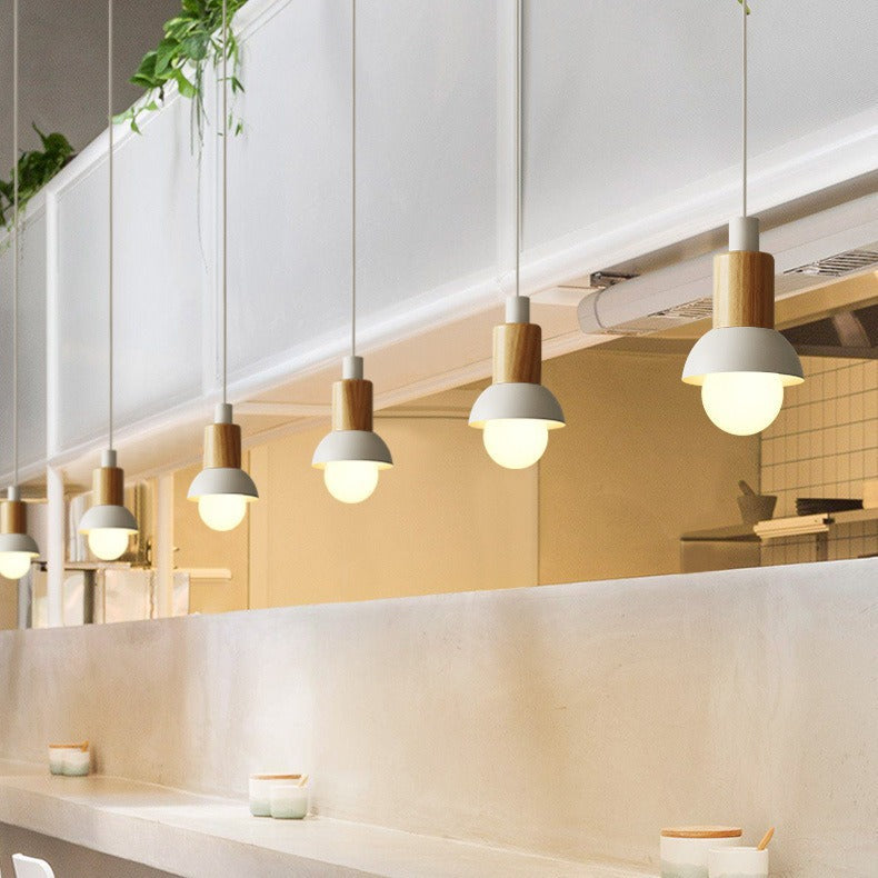 Minimalist Wood and Metal Pendant Lamp with Small Shade Dome | Kelmera