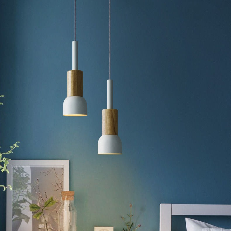 Minimalist Wood and Metal Pendant Lamp with Small Shade Dome | Kelmera