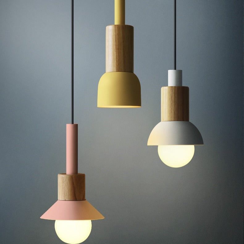 Minimalist Wood and Metal Pendant Lamp with Small Shade Dome | Kelmera