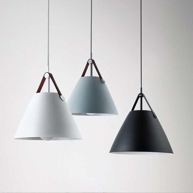 Modern Cone Pendant Light with Leather Band Accent | Kelmera