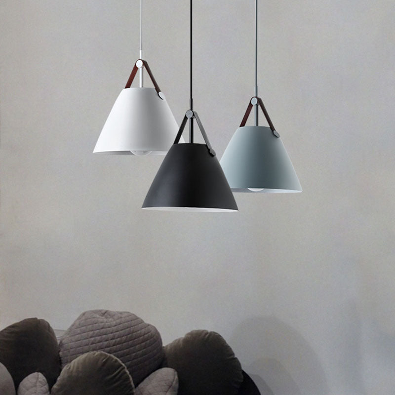 Modern Cone Pendant Light with Leather Band Accent | Kelmera