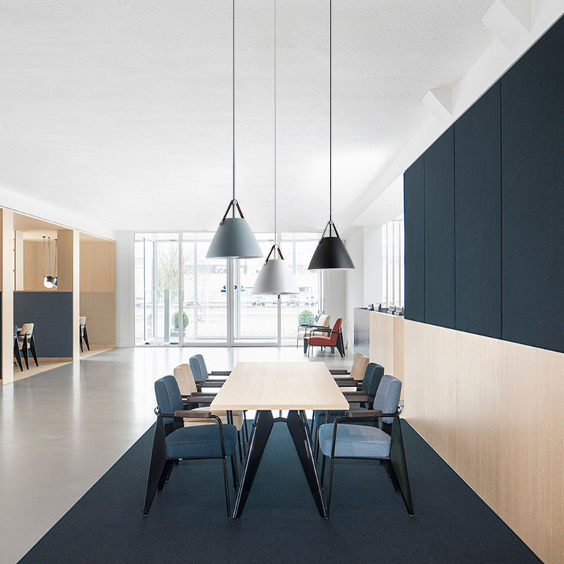 Modern Cone Pendant Light with Leather Band Accent | Kelmera