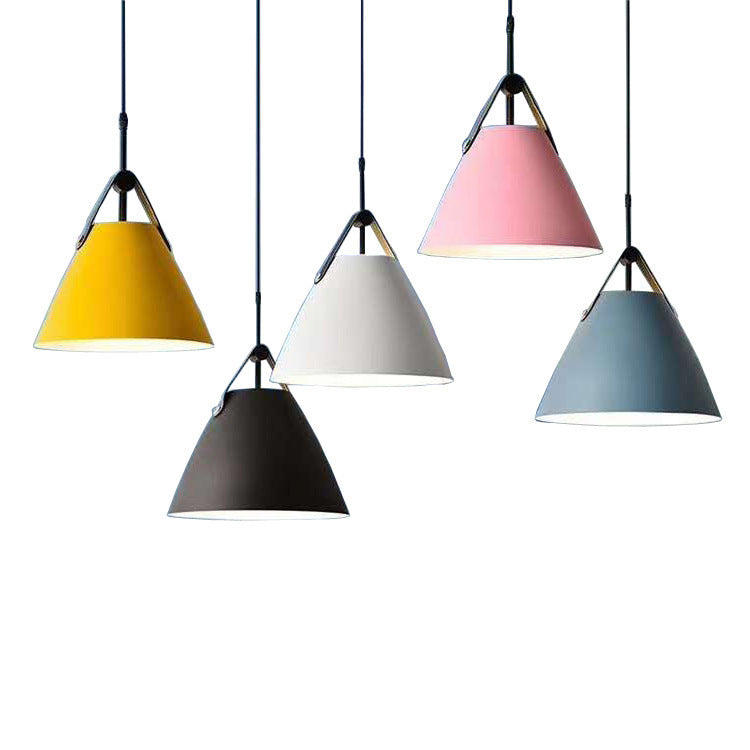 Modern Cone Pendant Light with Leather Band Accent | Kelmera