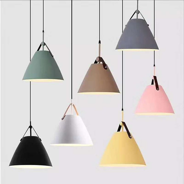Modern Cone Pendant Light with Leather Band Accent | Kelmera