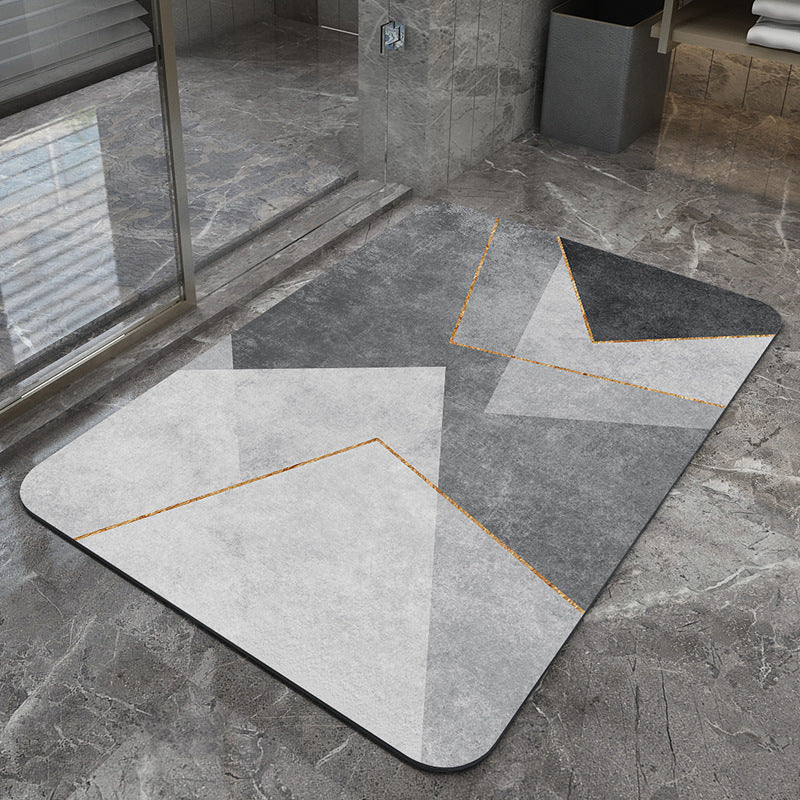 Modern Geometric Bath Mat Polyester Textile Non Slip | Kelmera