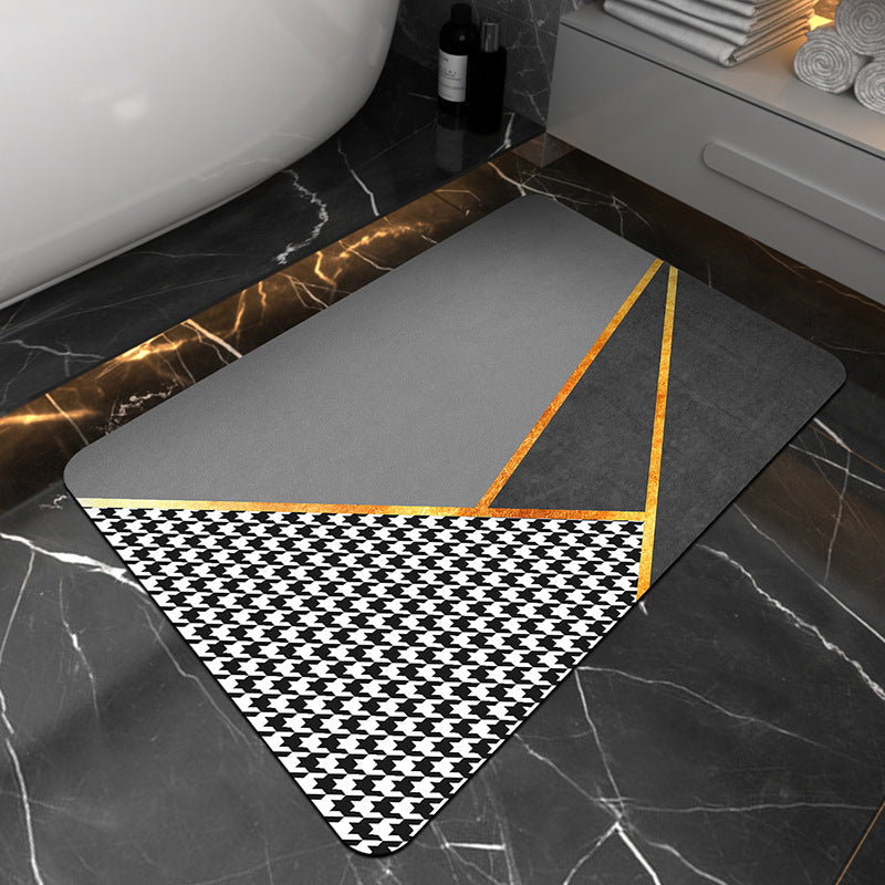 Modern Geometric Bath Mat Polyester Textile Non Slip | Kelmera