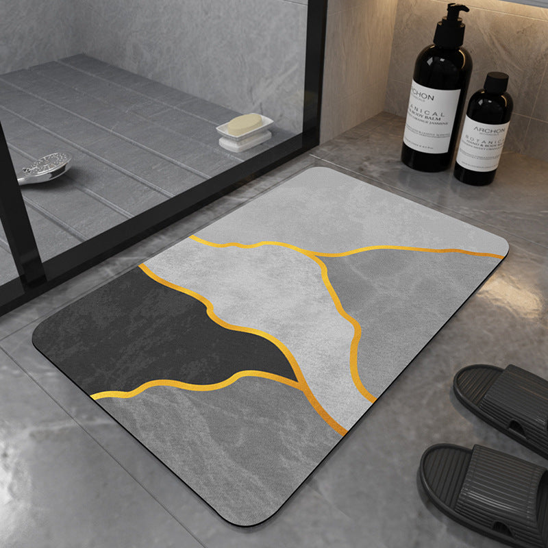 Modern Geometric Bath Mat Polyester Textile Non Slip | Kelmera