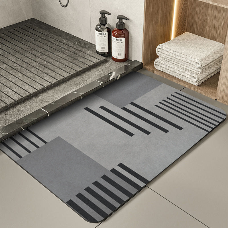 Modern Geometric Bath Mat Polyester Textile Non Slip | Kelmera