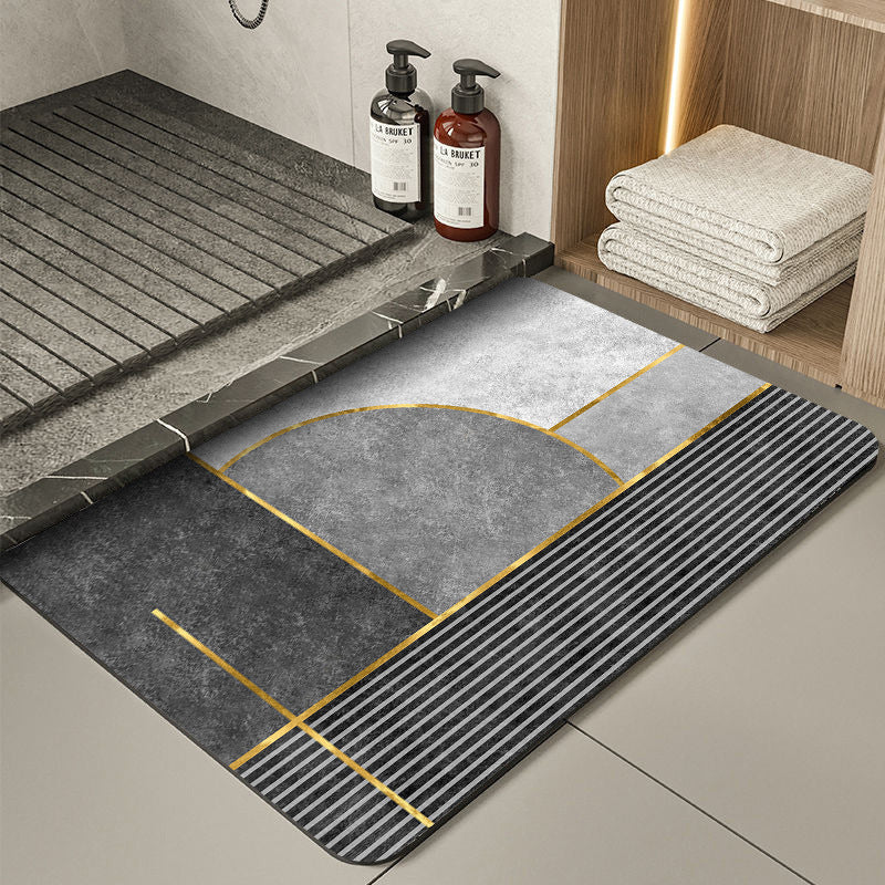 Modern Geometric Bath Mat Polyester Textile Non Slip | Kelmera