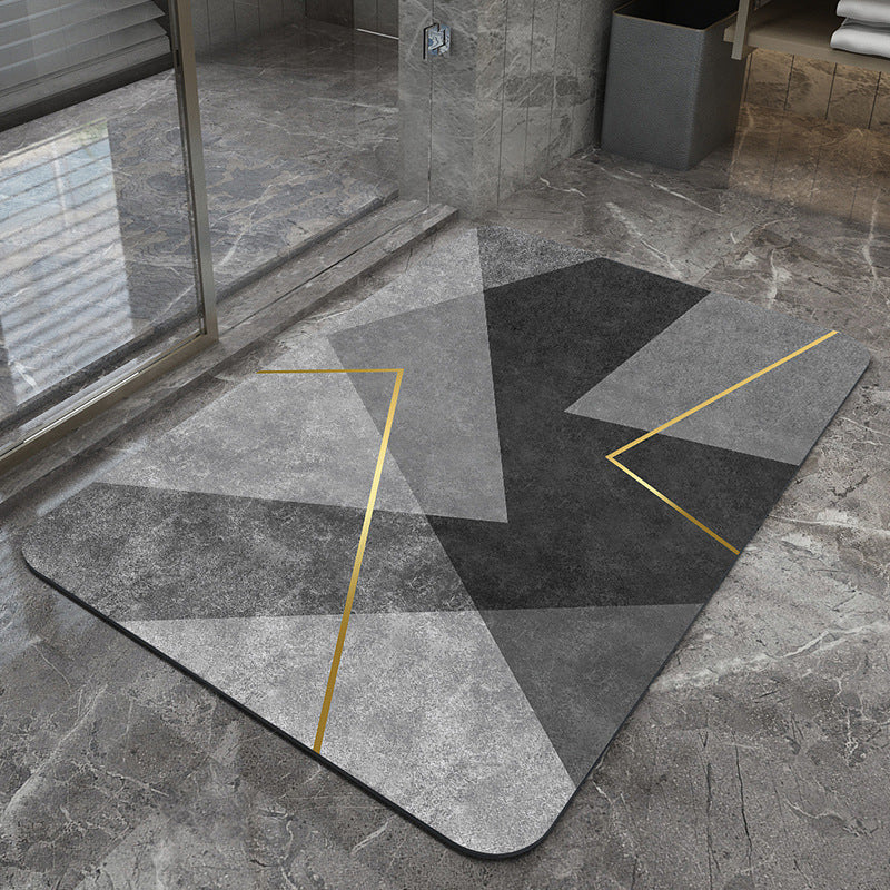Modern Geometric Bath Mat Polyester Textile Non Slip | Kelmera