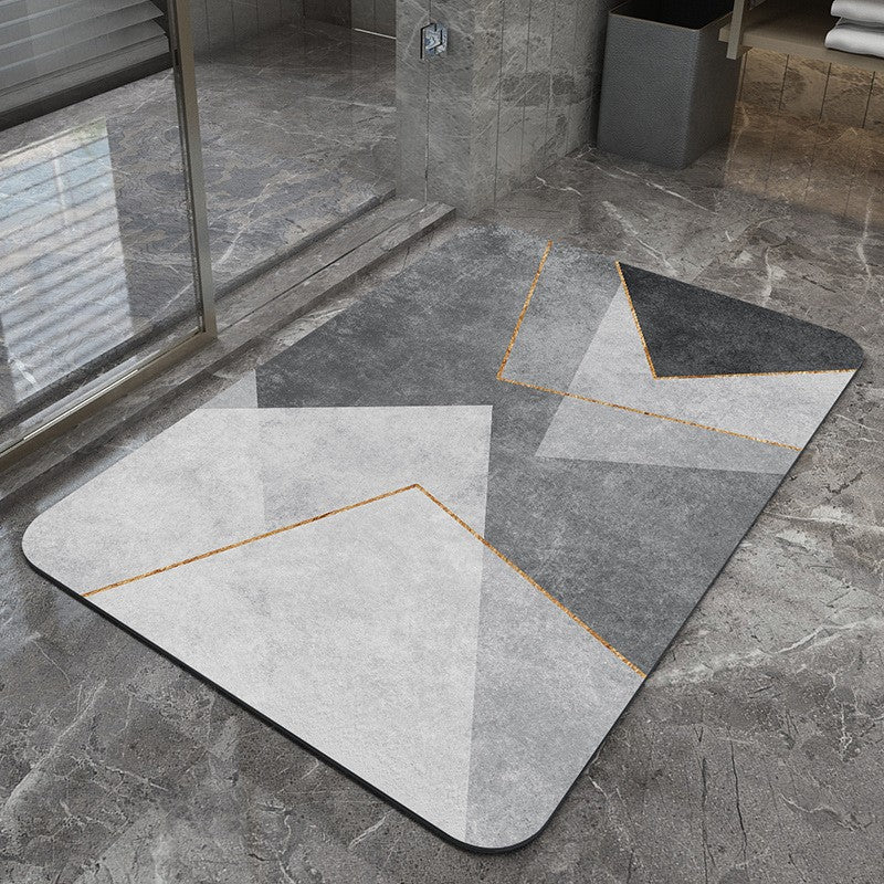 Modern Geometric Bath Mat Polyester Textile Non Slip | Kelmera