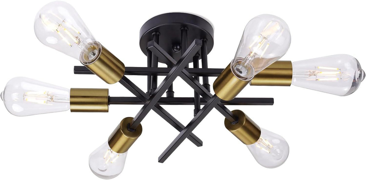 Modern Industrial Crossbar Four-Light Semi-Flush Ceiling Light | Kelmera
