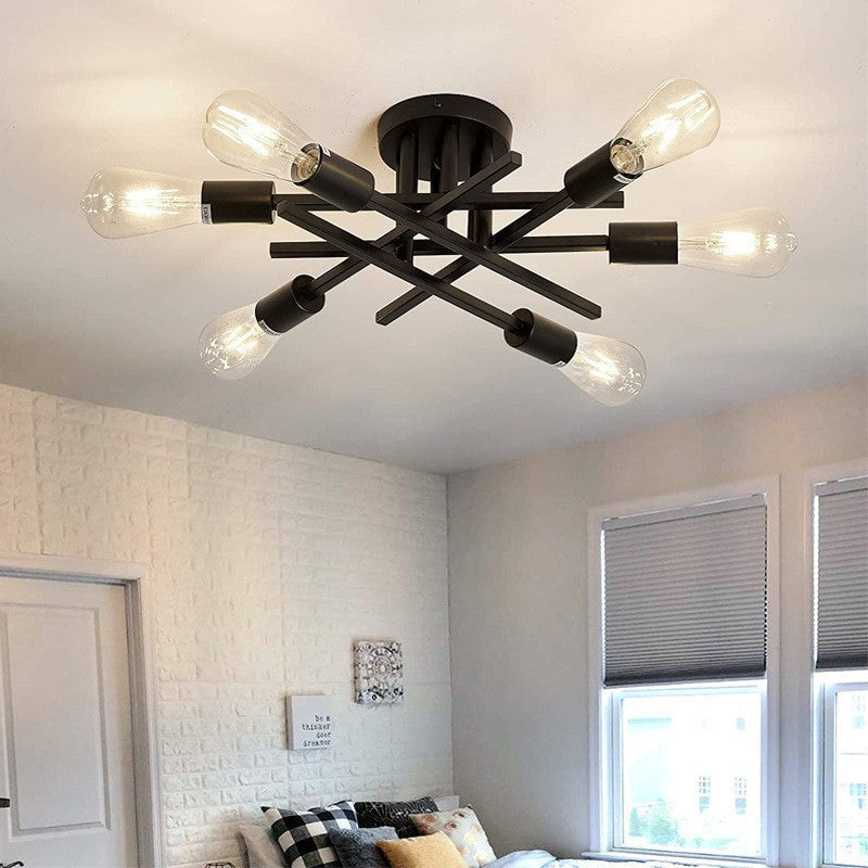 Modern Industrial Crossbar Four-Light Semi-Flush Ceiling Light | Kelmera
