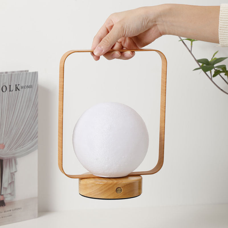Moon Globe Ambient Table Lamp with Wooden Base and Copper Frame | Kelmera