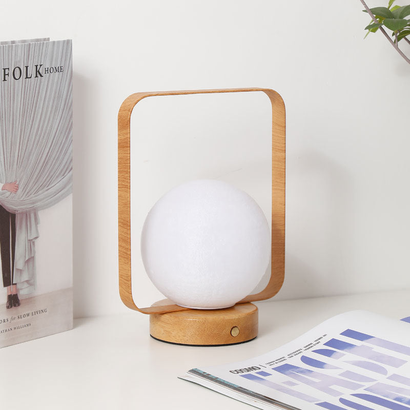Moon Globe Ambient Table Lamp with Wooden Base and Copper Frame | Kelmera