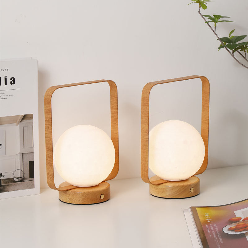 Moon Globe Ambient Table Lamp with Wooden Base and Copper Frame | Kelmera