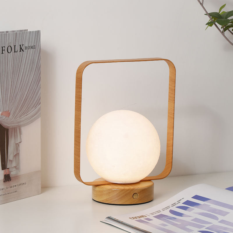 Moon Globe Ambient Table Lamp with Wooden Base and Copper Frame | Kelmera