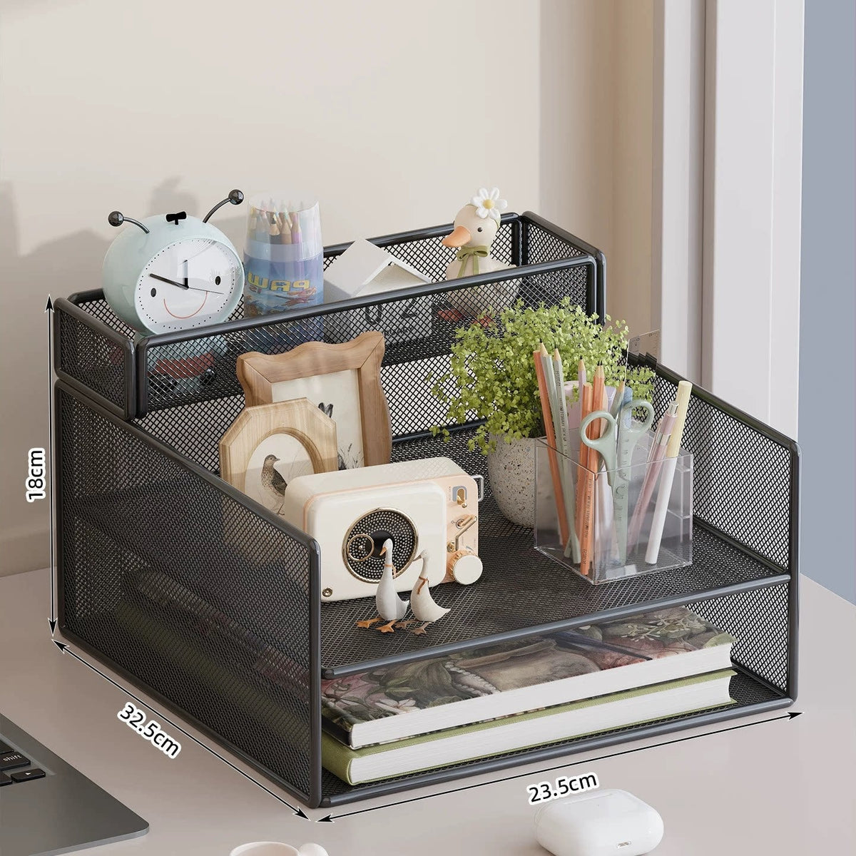 Multi-Tier Mesh Desktop Organizer with Document Holders | Kelmera