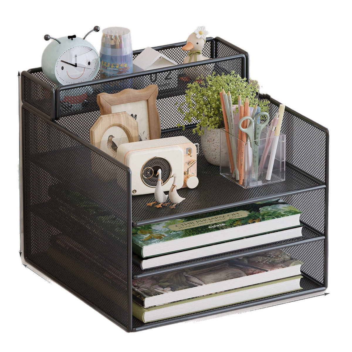 Multi-Tier Mesh Desktop Organizer with Document Holders | Kelmera