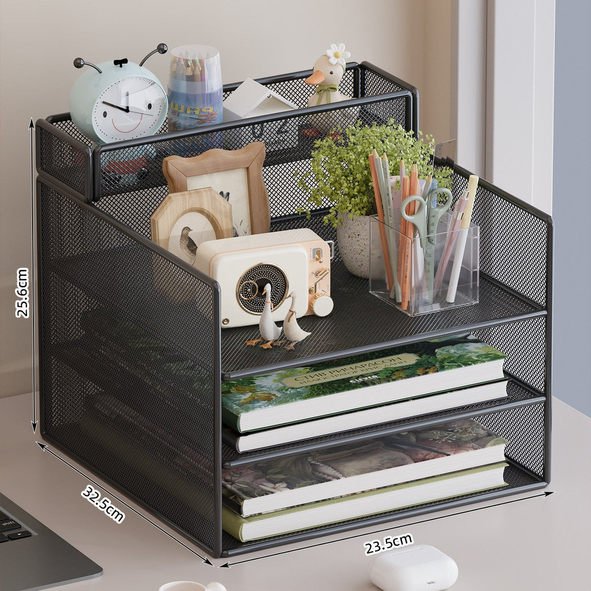 Multi-Tier Mesh Desktop Organizer with Document Holders | Kelmera
