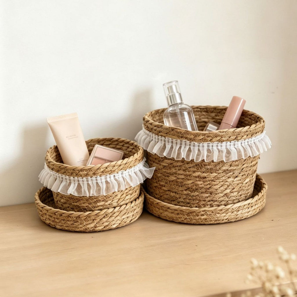 Natural Fiber Storage Basket with Ruffled Edge | Kelmera