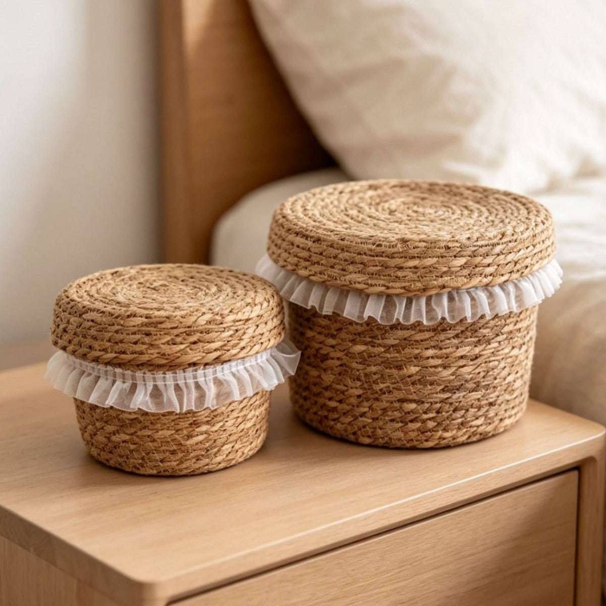Natural Fiber Storage Basket with Ruffled Edge | Kelmera
