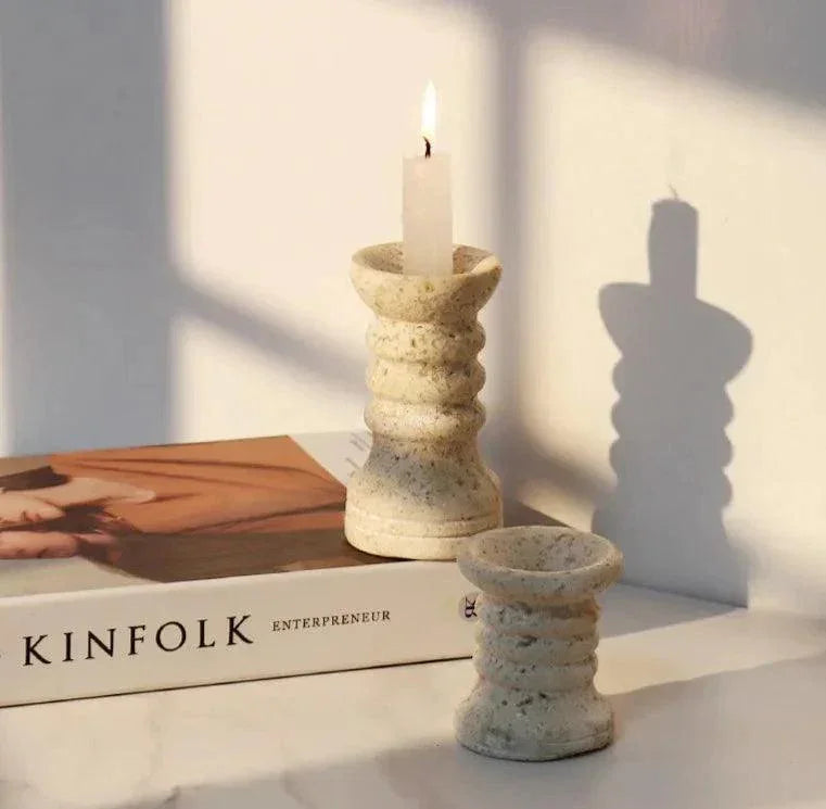Oldelta Travertine Candle Holders