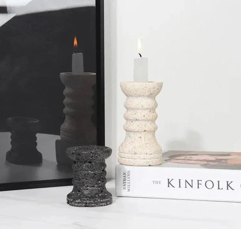 Oldelta Travertine Candle Holders
