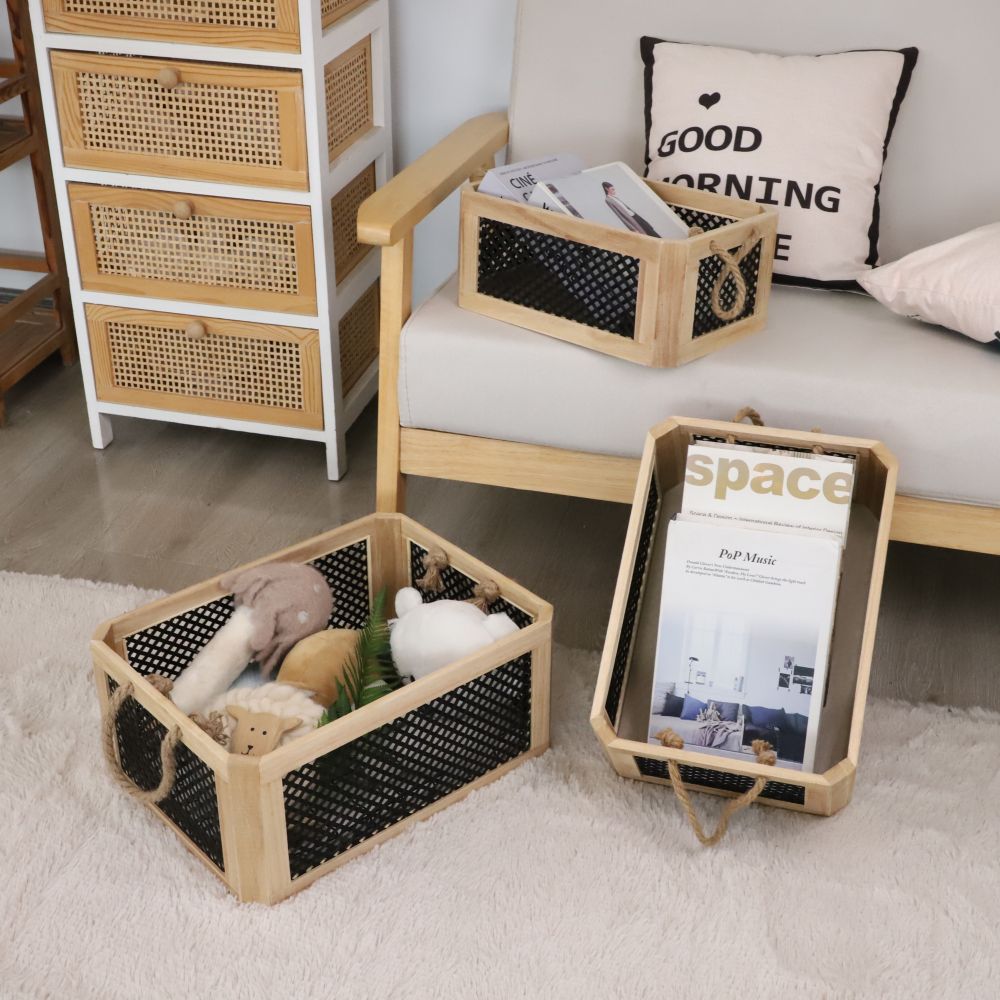 Open Storage Basket with Natural Fiber and Raffia Covering | Kelmera