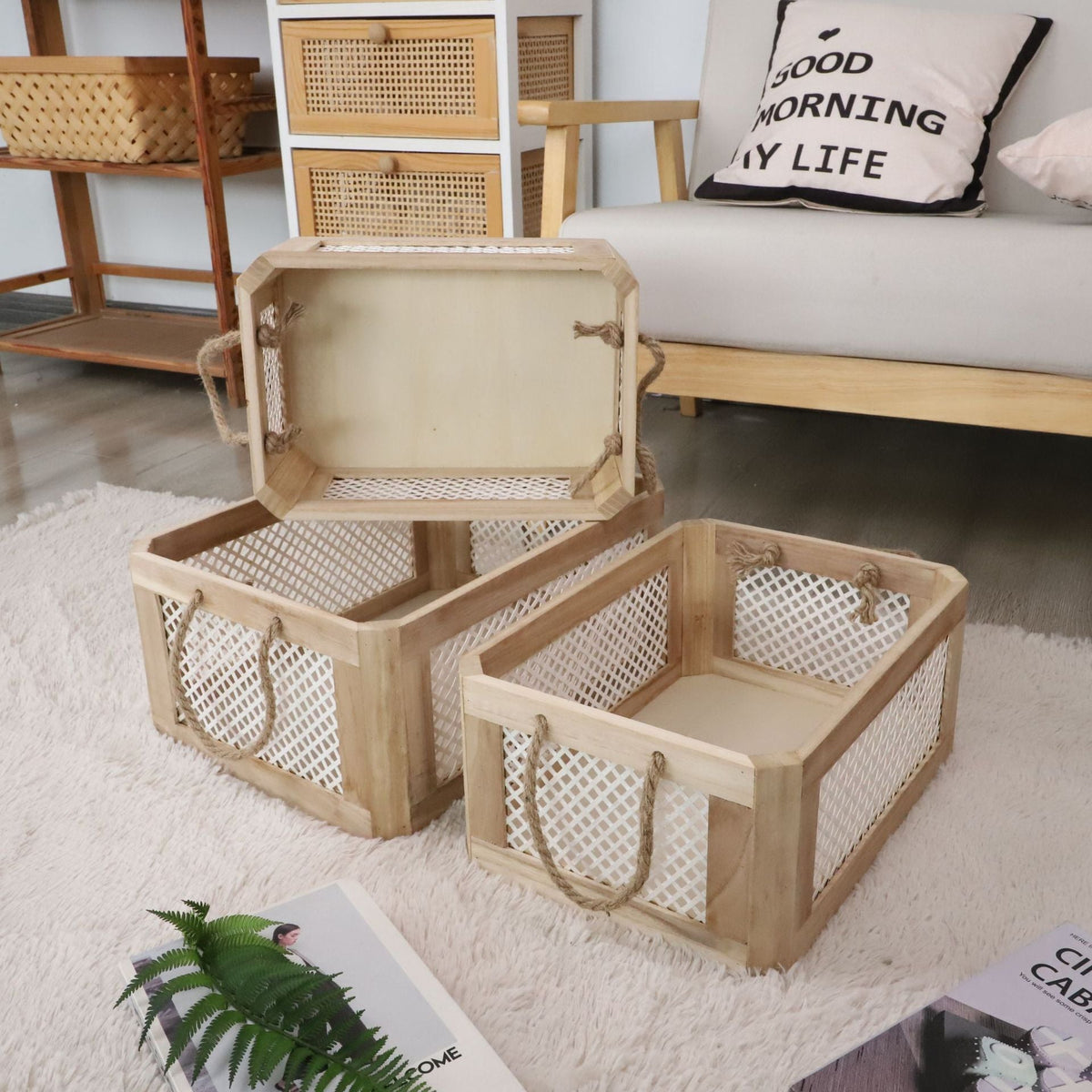 Open Storage Basket with Natural Fiber and Raffia Covering | Kelmera