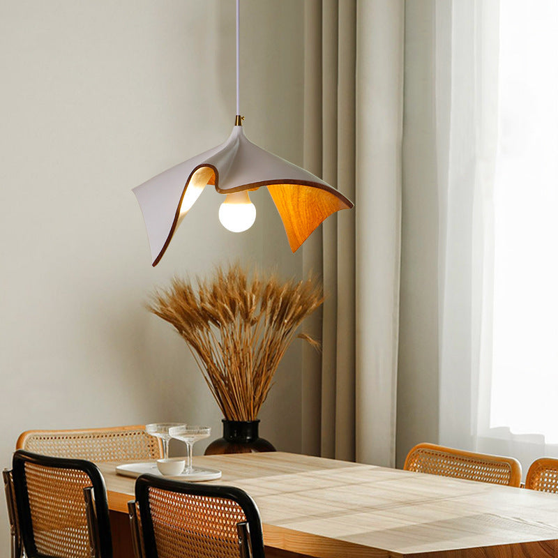 Organic Curved Wood-Look Resin Pendant Light with Draped Petal Shade | Kelmera