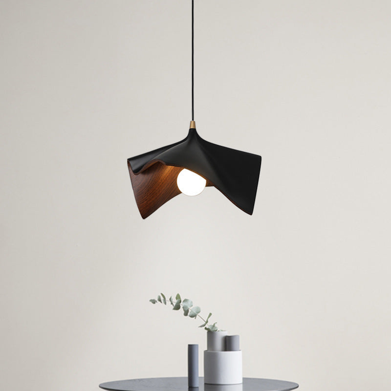 Organic Curved Wood-Look Resin Pendant Light with Draped Petal Shade | Kelmera