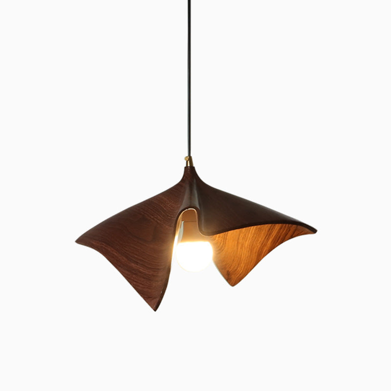 Organic Curved Wood-Look Resin Pendant Light with Draped Petal Shade | Kelmera