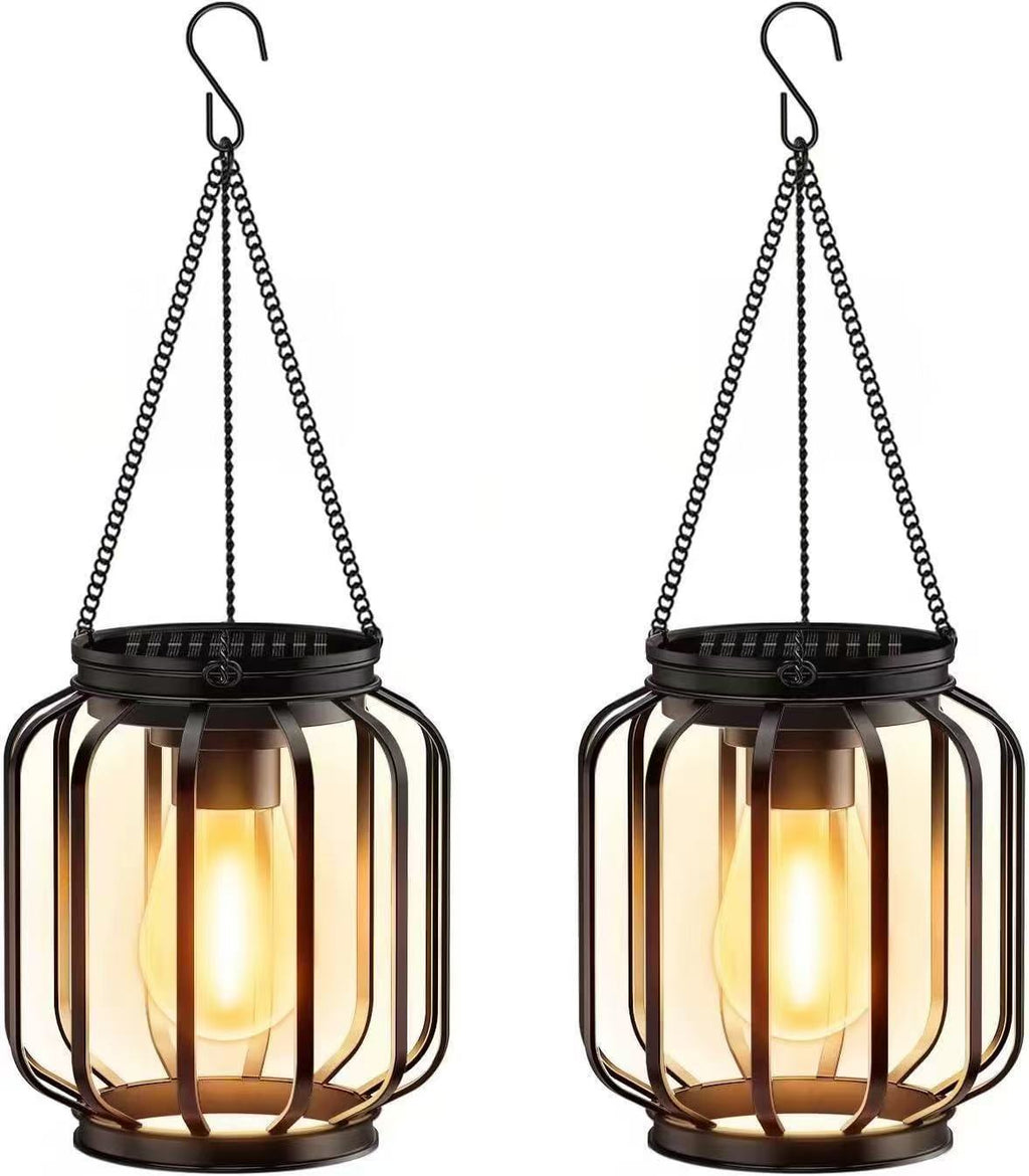 Outdoor Solar Hanging Lights in Metal Cage with Warm LED Candle Light | Kelmera