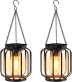 Outdoor Solar Hanging Lights in Metal Cage with Warm LED Candle Light | Kelmera