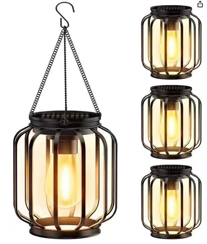 Outdoor Solar Hanging Lights in Metal Cage with Warm LED Candle Light | Kelmera