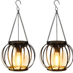Outdoor Solar Hanging Lights in Metal Cage with Warm LED Candle Light | Kelmera