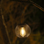 Outdoor Solar Hanging Lights in Metal Cage with Warm LED Candle Light | Kelmera