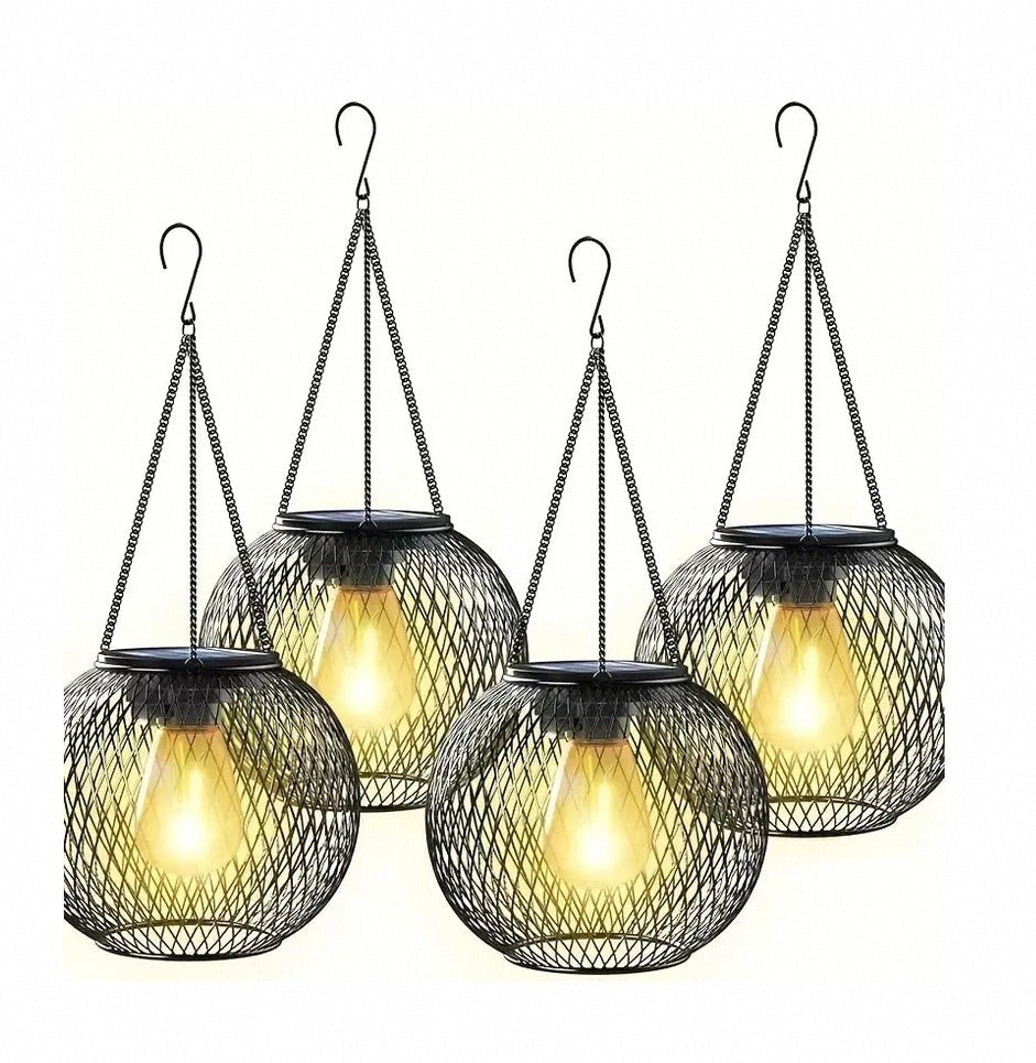 Outdoor Solar Hanging Lights in Metal Cage with Warm LED Candle Light | Kelmera